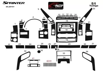 Mercedes Sprinter W906 04.2015 3M 3D Interior Dashboard Trim Kit Dash Trim Dekor 51-Parts