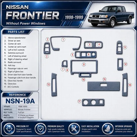 Nissan Frontier 1998-1999 sans Power Windows kit décoration intérieure tableau de bord