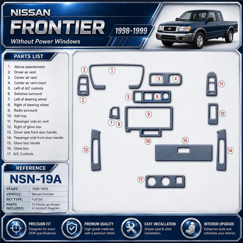 Nissan Frontier 1998-1999 Without Power Windows Interior Dashboard Trim Kit Dash Trim Dekor