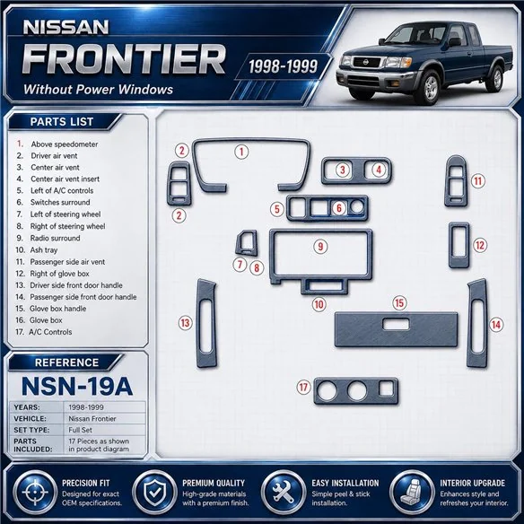 Nissan Frontier 1998-1999 Without Power Windows kit de molduras interiores para salpicadero
