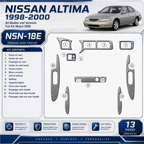 Nissan Altima 1998-2001 Full Set, OEM Compliance, 13 delen set interieur dashboard decoratieset dashboard decor