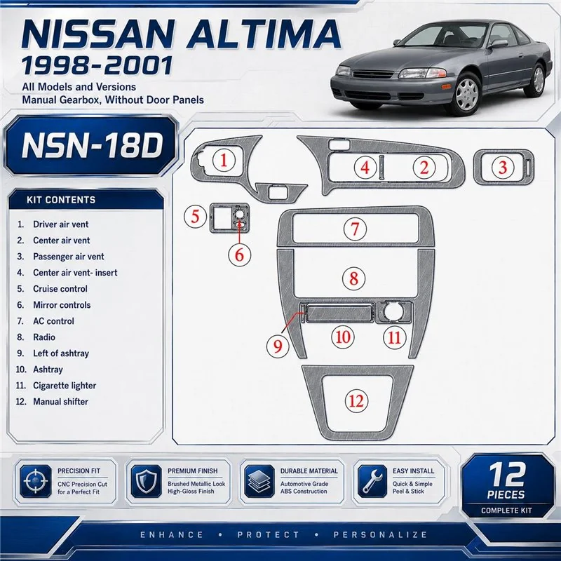 Nissan Altima 1998-2001 caja manual, Without Door panels,12 piezas set kit de molduras interiores para salpicadero