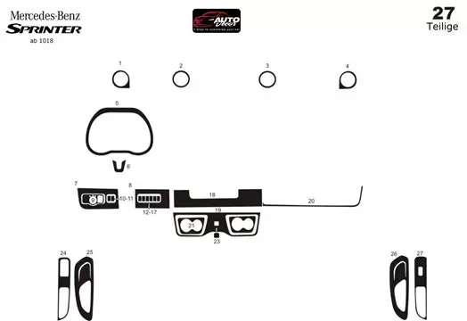 Mercedes Sprinter W907 2018 3M 3D Interior Dashboard Trim Kit Dash Trim Dekor 27-Parts