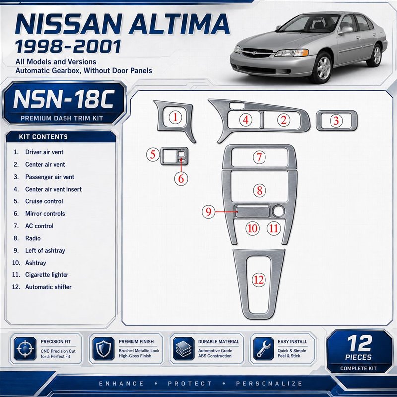 Nissan Altima 1998-2001 3D Cockpit Dekor Interieurleisten Set 12-teilig