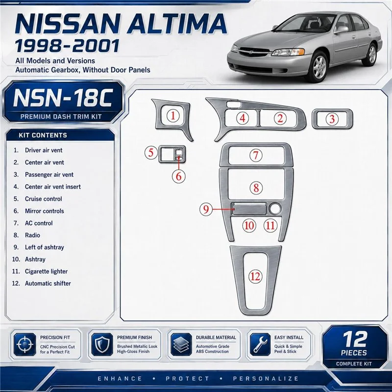 Nissan Altima 1998-2001 caja automática, Without Door panels, 12 piezas set kit de molduras interiores para salpicadero