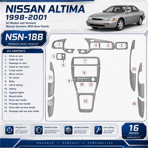 Nissan Altima 1998-2001 3D Cockpit Dekor Interieurleisten Set 16-teilig