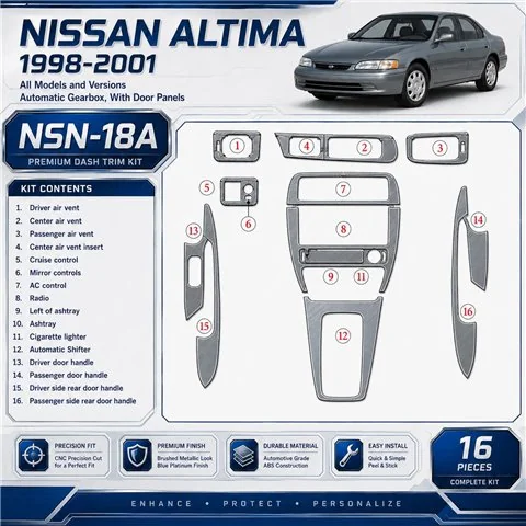 Nissan Altima 1998-2001 cambio automatico; con Door panels kit rivestimento cruscotto e interni 3D 16 pezzi