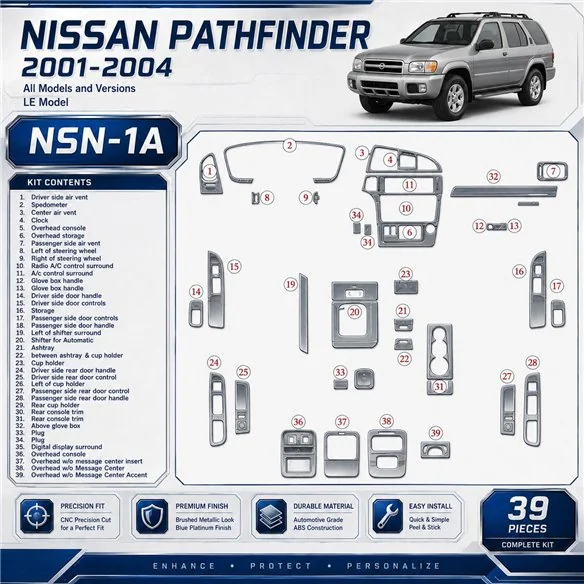 Nissan Pathfinder 2001-2004 LE Model kit de molduras interiores para salpicadero