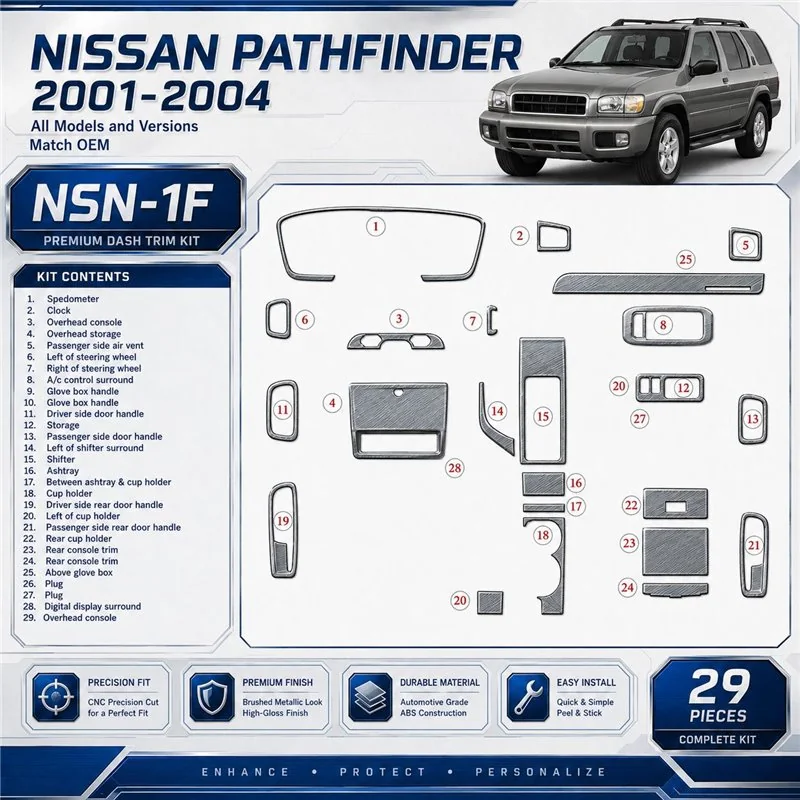 Nissan Pathfinder 2001-2004 OEM Compliance interieur dashboard decoratieset dashboard decor