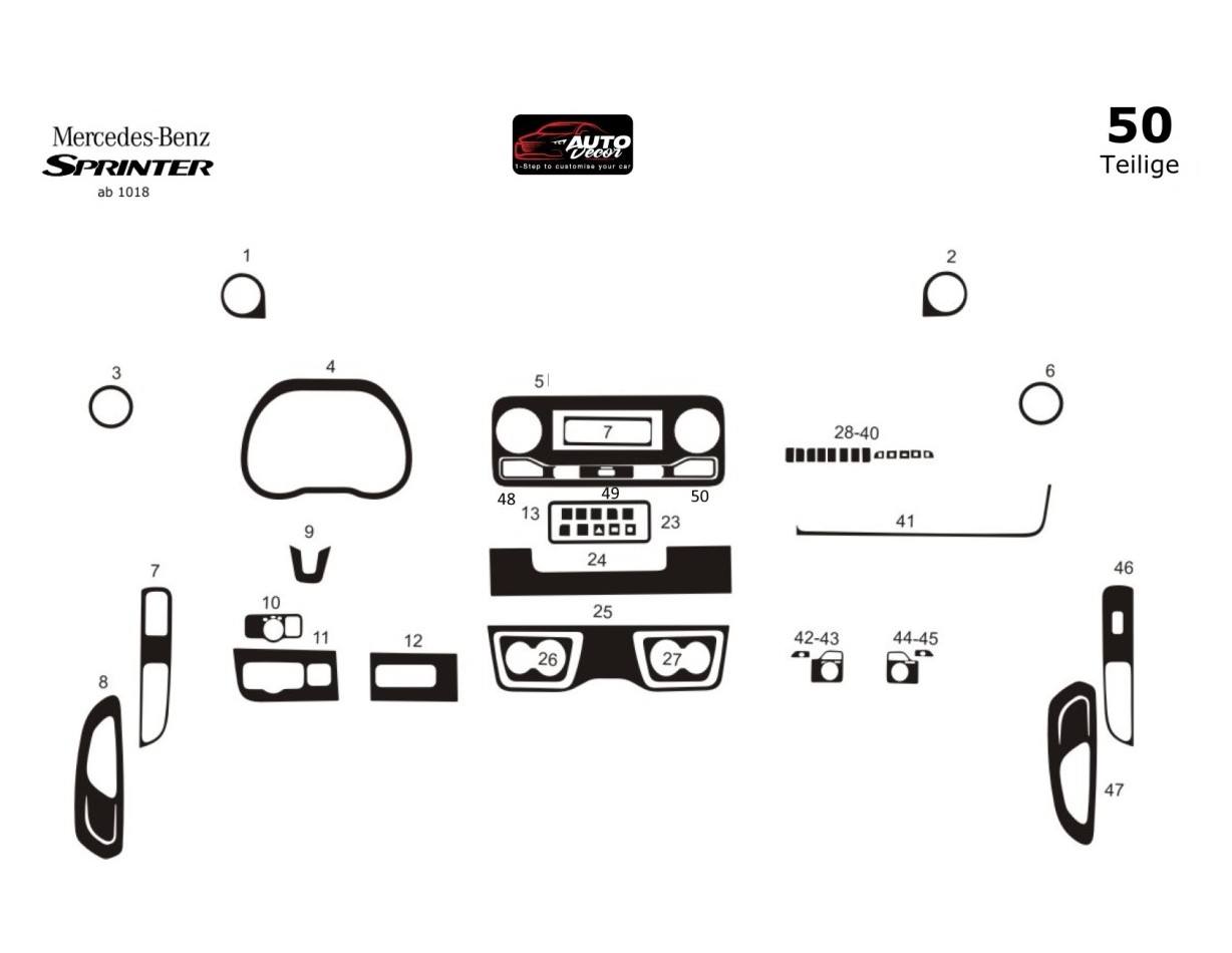 Mercedes Sprinter W907 2018 3M 3D Interior Dashboard Trim Kit Dash Trim Dekor 50-Parts