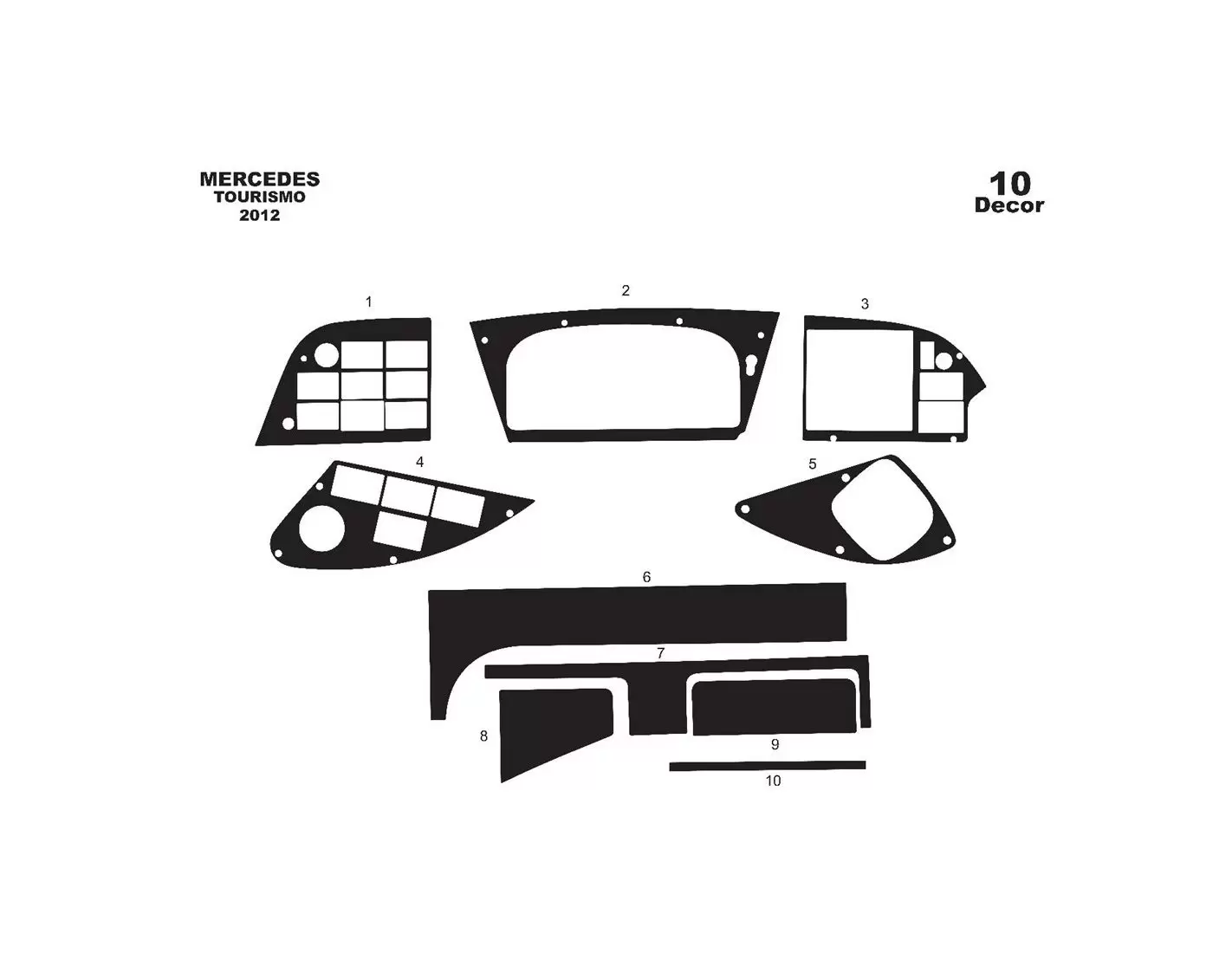 Mercedes Tourismo 01.2011 3D Inleg dashboard Interieurset aansluitend en pasgemaakt op he 10 -Teile