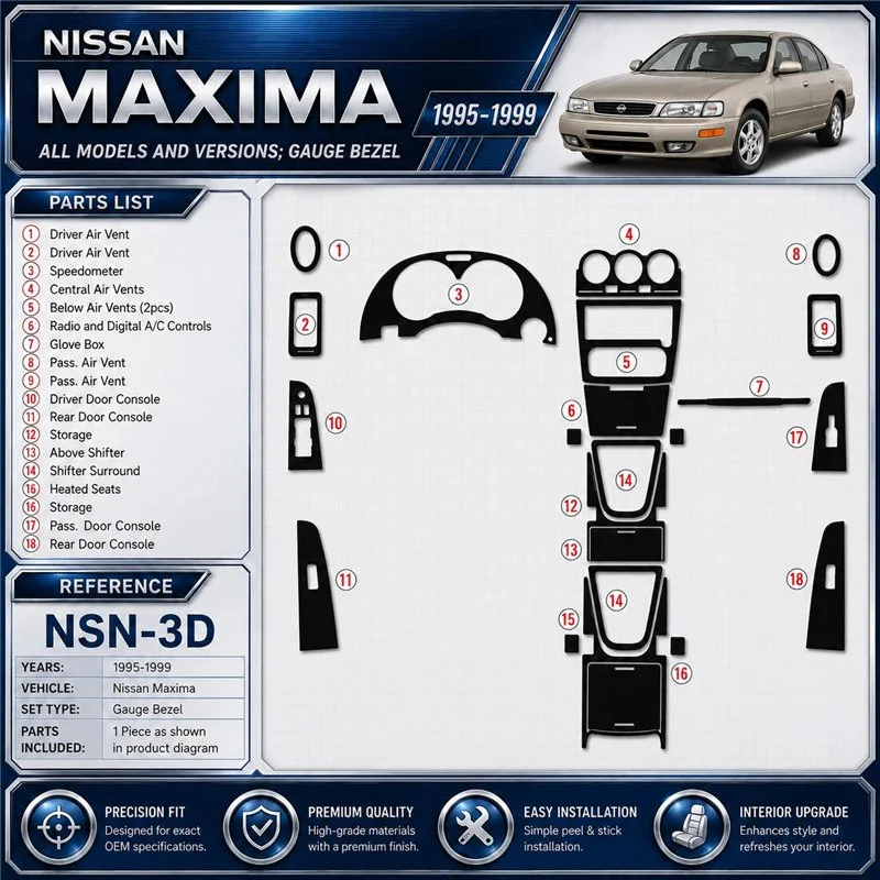 Nissan Maxima 1995-1999 Gauge Bezel Interior Dashboard Trim Kit Dash Trim Dekor