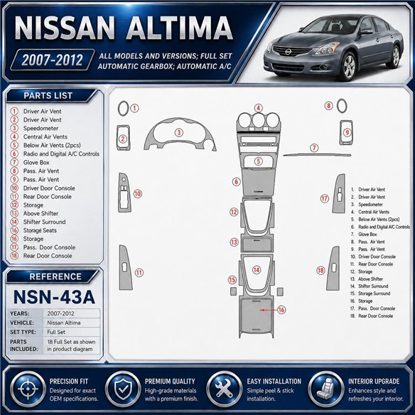 Nissan Altima 2007-2012 kit complet, boîte automatique, automatique A/C kit décoration intérieure tableau de bord