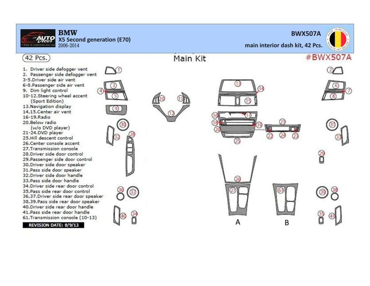 BMW X5 2010-UP Main Set Interior BD Dash Trim Kit 42pcs