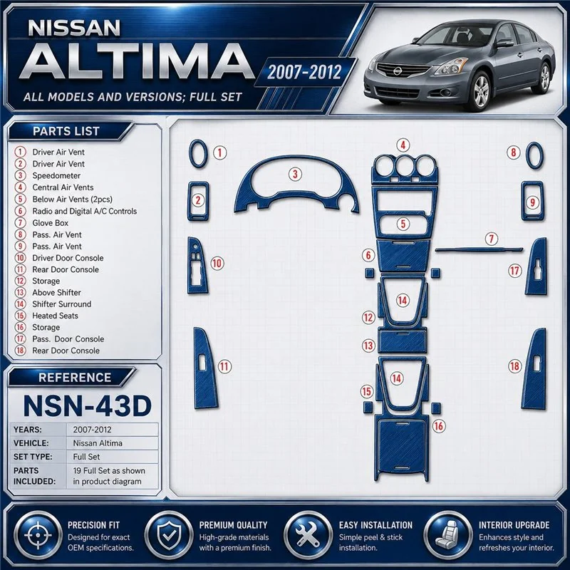 Nissan Altima 2007-2012 juego completo, Auto Gear, Radio With 43" Display, Automatic AC kit de molduras interiores para salpicad