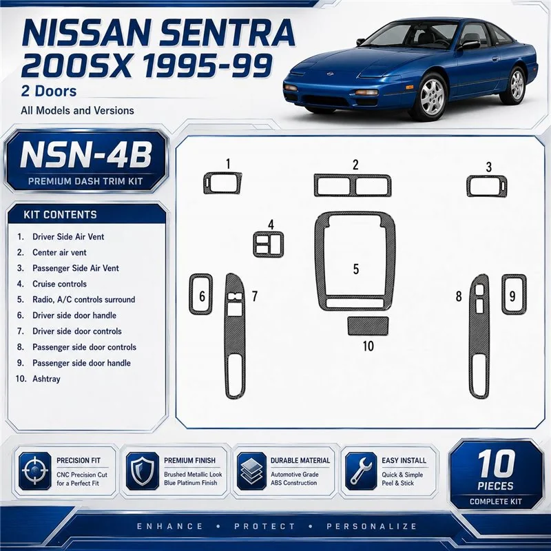 Nissan Sentra 1995-1999 2 Doors, 10 delen set interieur dashboard decoratieset dashboard decor