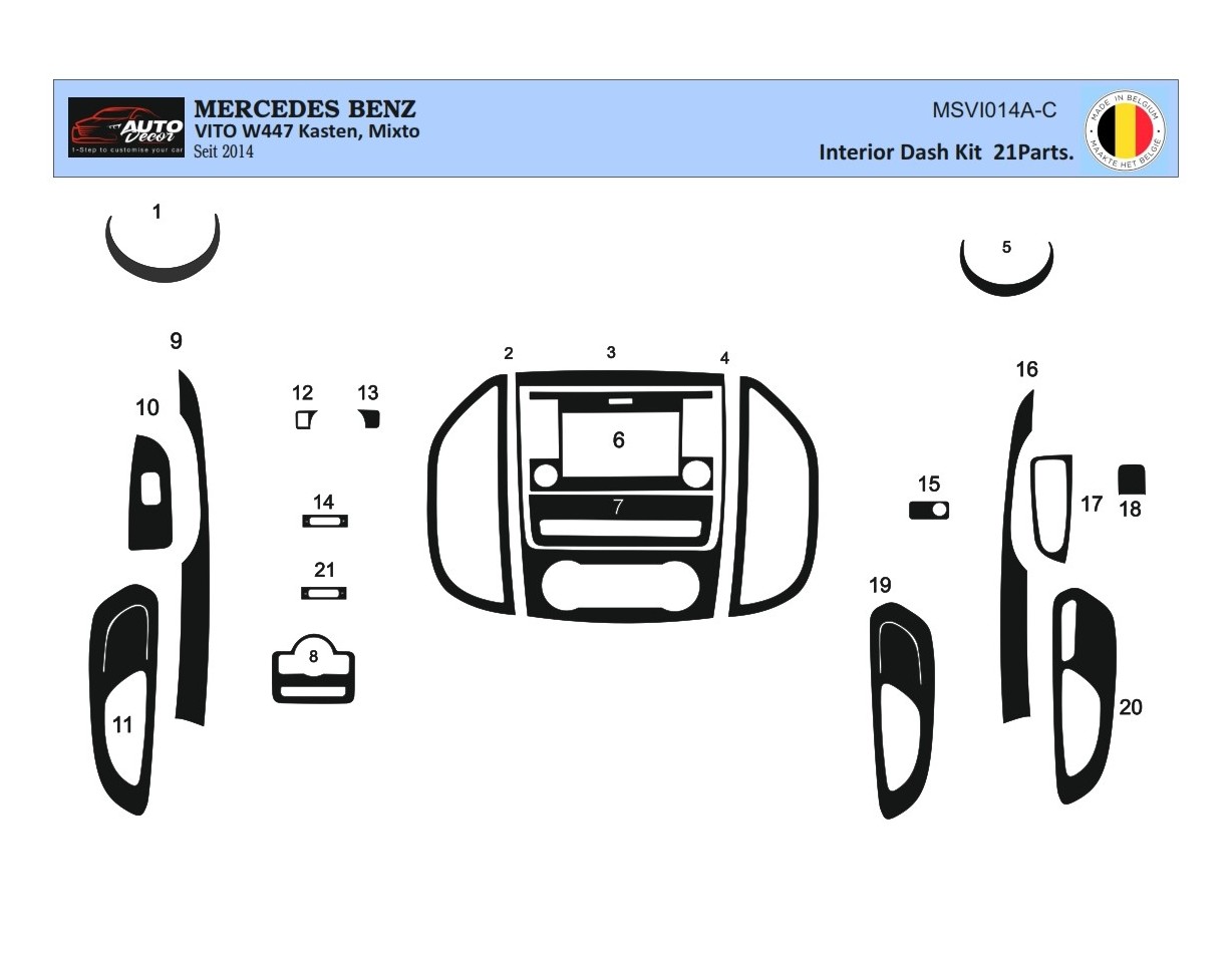 Mercedes Vito W447 2015 Mittelkonsole Armaturendekor Cockpit Dekor 21-Teilige - 1- Cockpit Dekor Innenraum