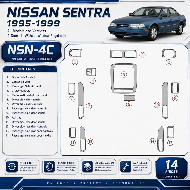 Nissan Sentra 1995-1999 4 Doors, Without window regulators interieur dashboard decoratieset dashboard decor