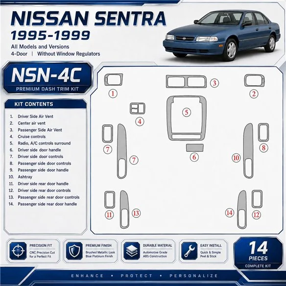Nissan Sentra 1995-1999 4 Doors, Without window regulators interieur dashboard decoratieset dashboard decor
