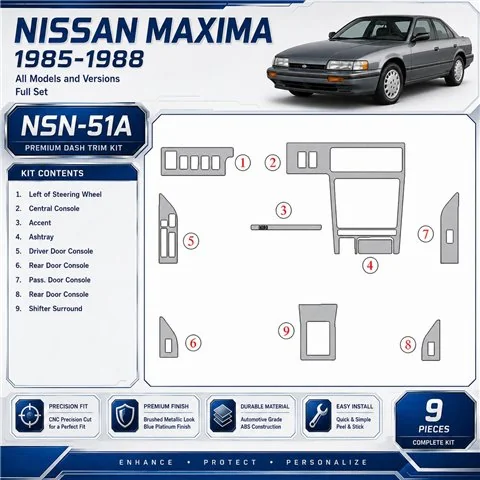 Nissan Maxima 1985-1988 set completo kit rivestimento cruscotto e interni 3D