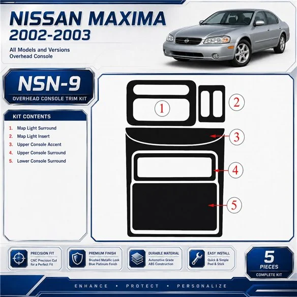Nissan Maxima 2002-2003 Overhead Console, 5 piezas set kit de molduras interiores para salpicadero
