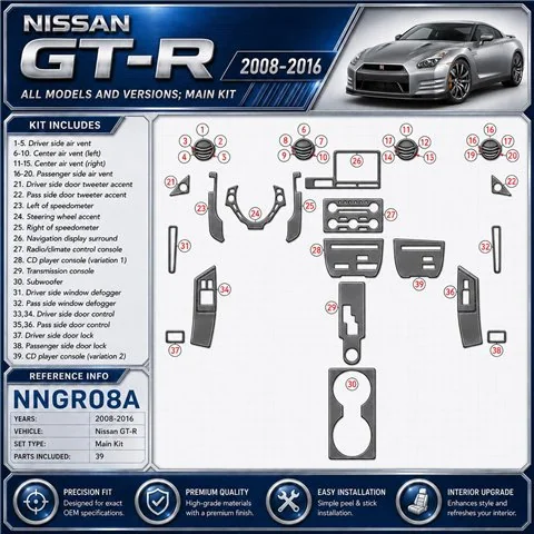 Nissan GT-R 2008-2016 3D Cockpit Dekor Interieurleisten Set 39-teilig