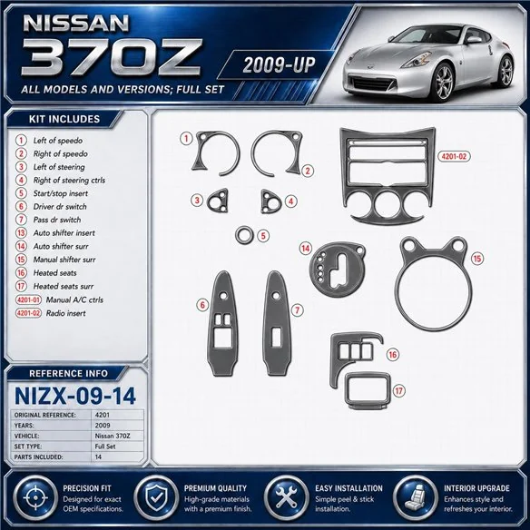 Nissan 370Z-2009 kit décoration intérieure tableau de bord 14 pièces