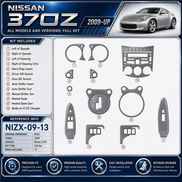 Nissan 370Z-2009 interieur dashboard decoratieset dashboard decor 13 delen