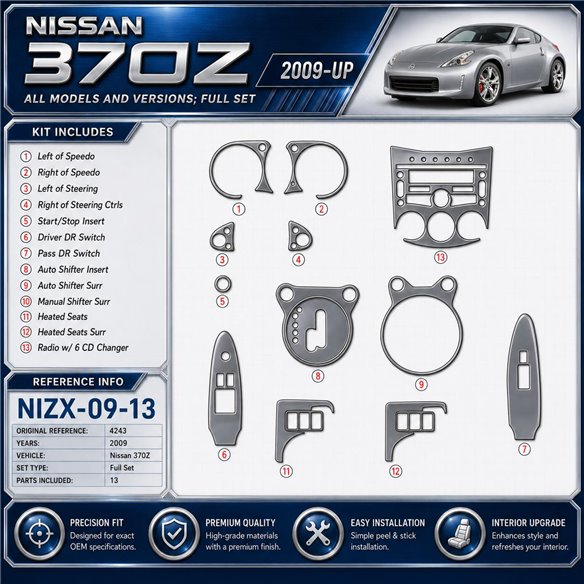 Nissan 370Z-2009 Interior Dashboard Trim Kit Dash Trim Dekor 13 Parts