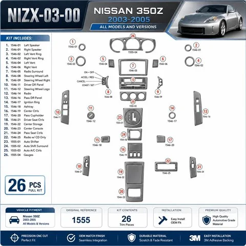 Nissan 350Z 2003-2005 pezzi kit rivestimento cruscotto e interni 3D 0 pezzi