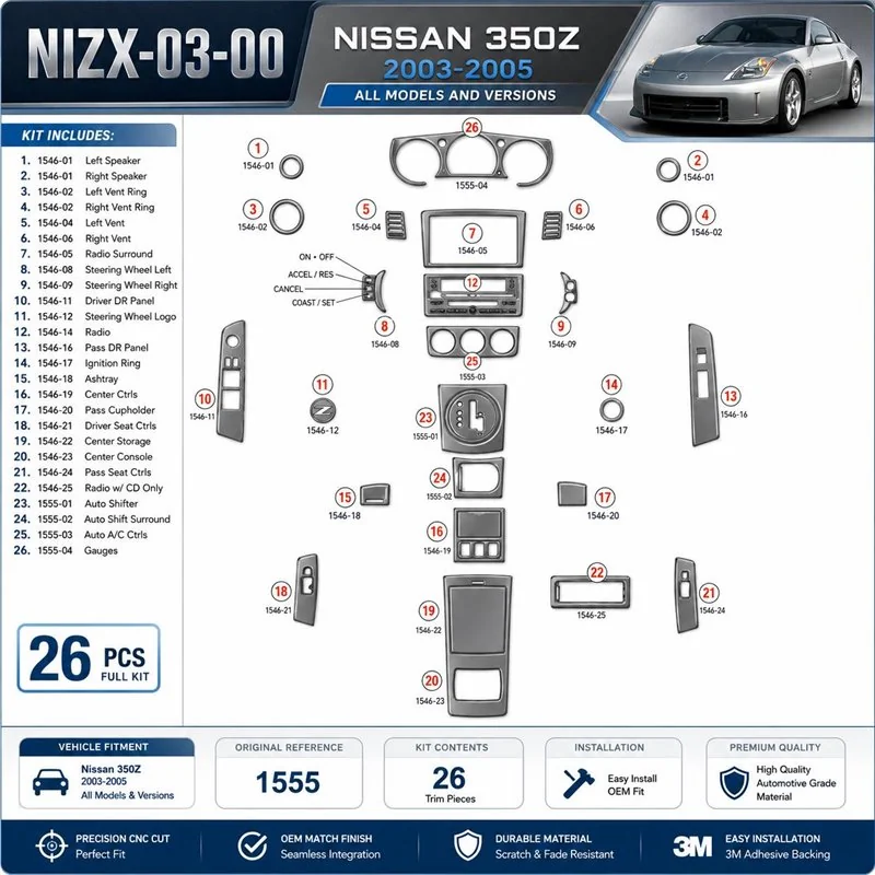 Nissan 350Z 2003-2005 kit décoration intérieure tableau de bord pièces