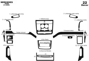 Mercedes Vito W639 01.04-01.06 3M 3D Interior Dashboard Trim Kit Dash Trim Dekor 22-Parts