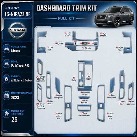 Nissan Pathfinder R53 2023 up Interior Dashboard Trim Kit Dash Trim Dekor 25-Parts