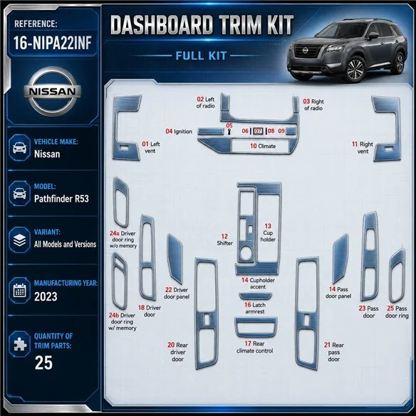 Nissan Pathfinder R53 2023 up Interior Dashboard Trim Kit Dash Trim Dekor 25-Parts