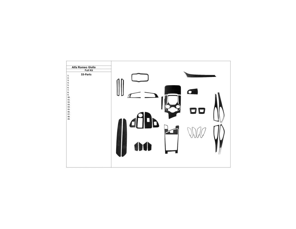 Alfa Romeo 2015 Giulia 952 3D Interior Dashboard Trim Kit Dash Trim Dekor 33-Parts