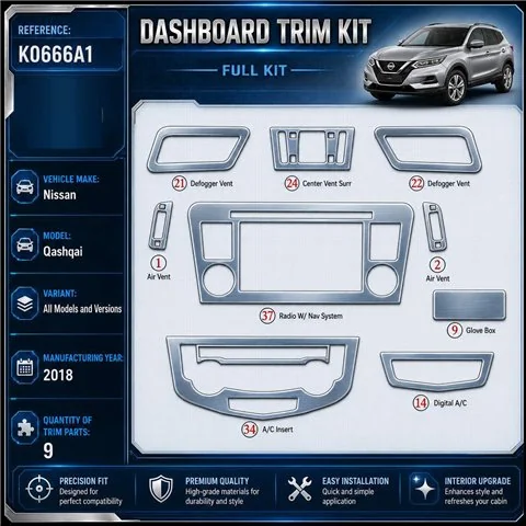 Nissan Qashqai 2018 Interior Dashboard Trim Kit Dash Trim Dekor 9 Parts
