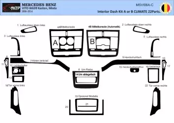 Mercedes Vito W639 01.2006 3D Inleg dashboard Interieurset aansluitend en pasgemaakt op he 22 -Teile