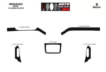 Mercedes Vito W639 2006-2015 3D Inleg dashboard Interieurset aansluitend en pasgemaakt op he 5-Parts