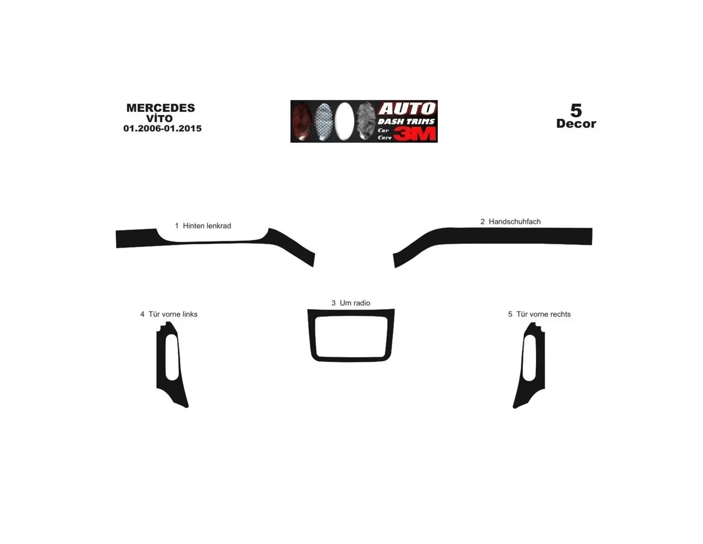 Mercedes Vito W639 2006-2015 3M 3D Interior Dashboard Trim Kit Dash Trim Dekor 5-Parts