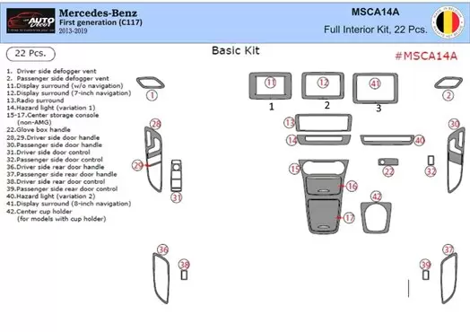 Mercedes-Benz CLA-Class 2014-2017 3D Interior Dashboard Trim Kit Dash Trim Dekor 39-Parts