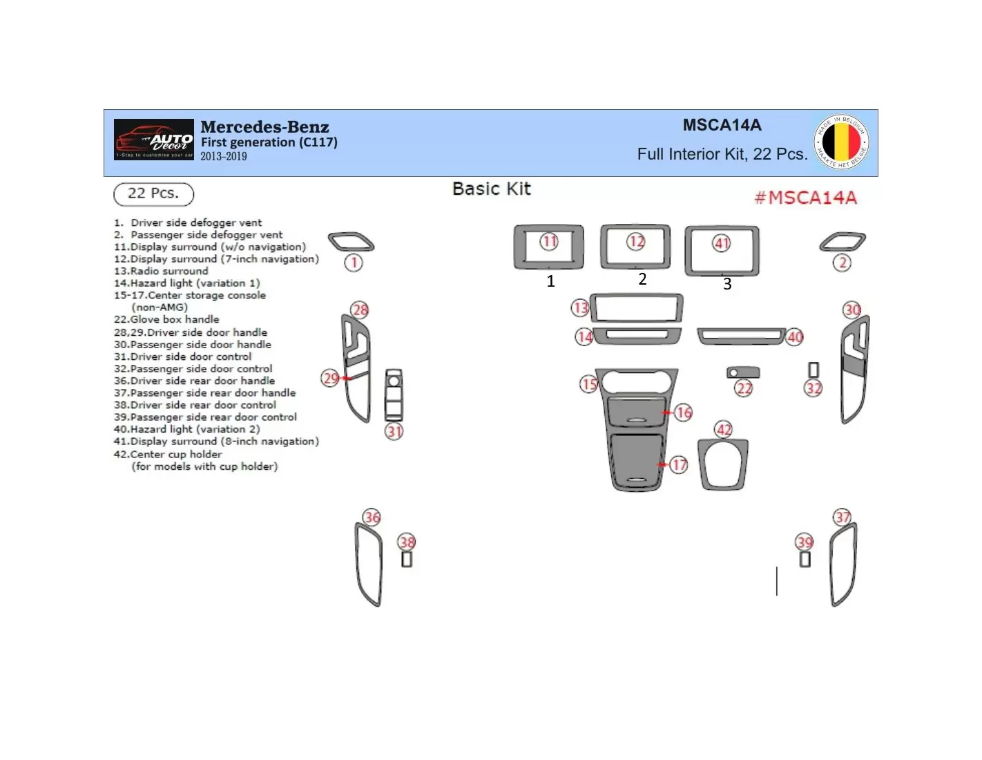 Mercedes-Benz CLA-Class 2014-2017 3D Inleg dashboard Interieurset aansluitend en pasgemaakt op he 39 -Teile