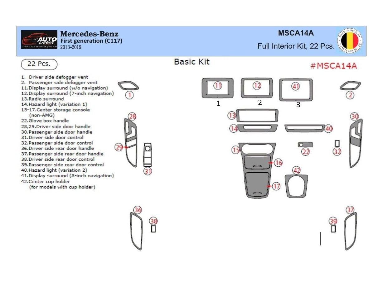 Mercedes-Benz CLA-Class 2014-2017 Kit la décoration du tableau de bord 22-Pièce - 1 - habillage decor de tableau de bord