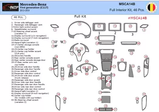 Mercedes-Benz CLA-Class 2014-2017 3D Interior Dashboard Trim Kit Dash Trim Dekor 39-Parts