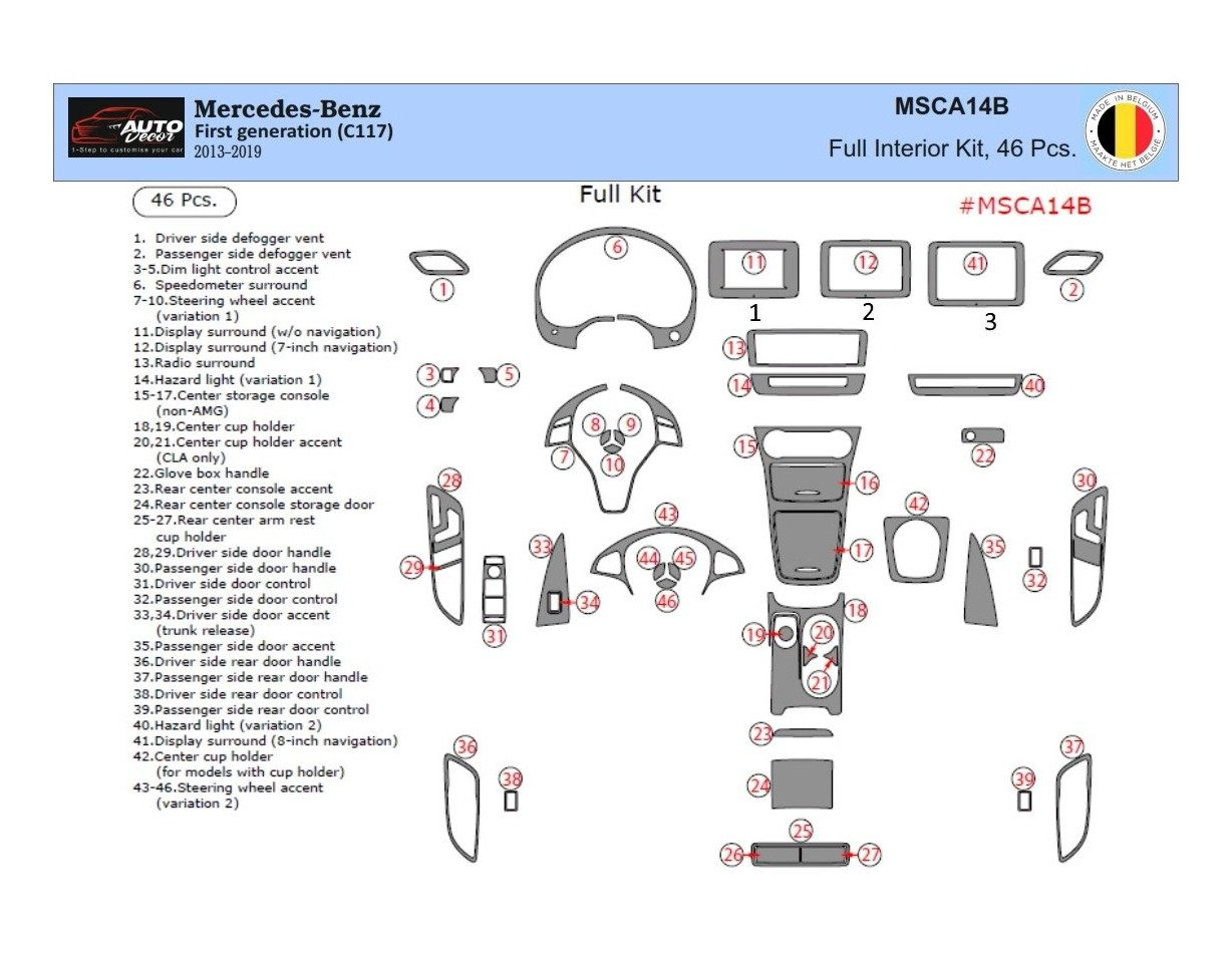 Mercedes-Benz CLA-Class 2014-2017 3D Interior Dashboard Trim Kit Dash Trim Dekor 39-Parts