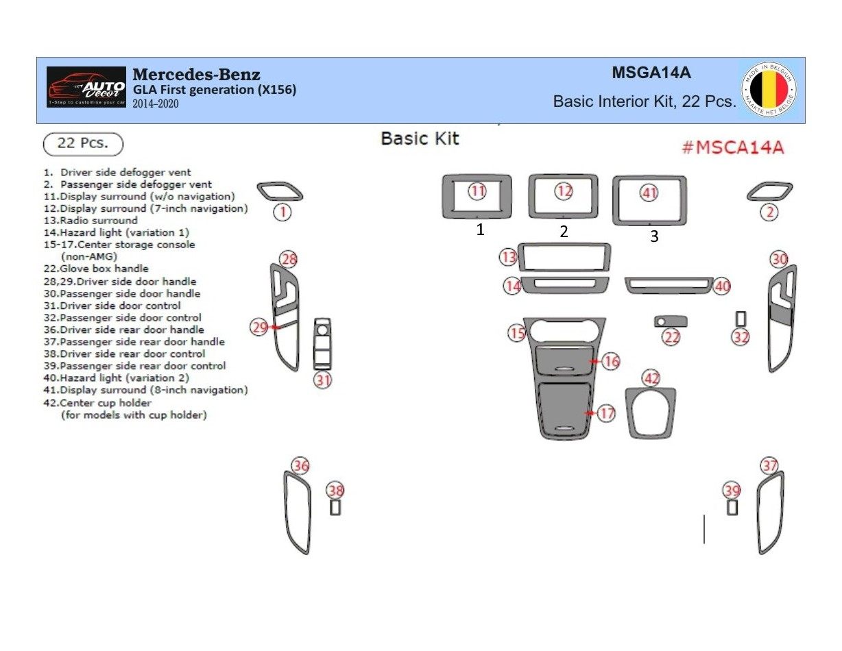 Mercedes-Benz CLA-Class 2014-2017 3D Interior Dashboard Trim Kit Dash Trim Dekor 39-Parts