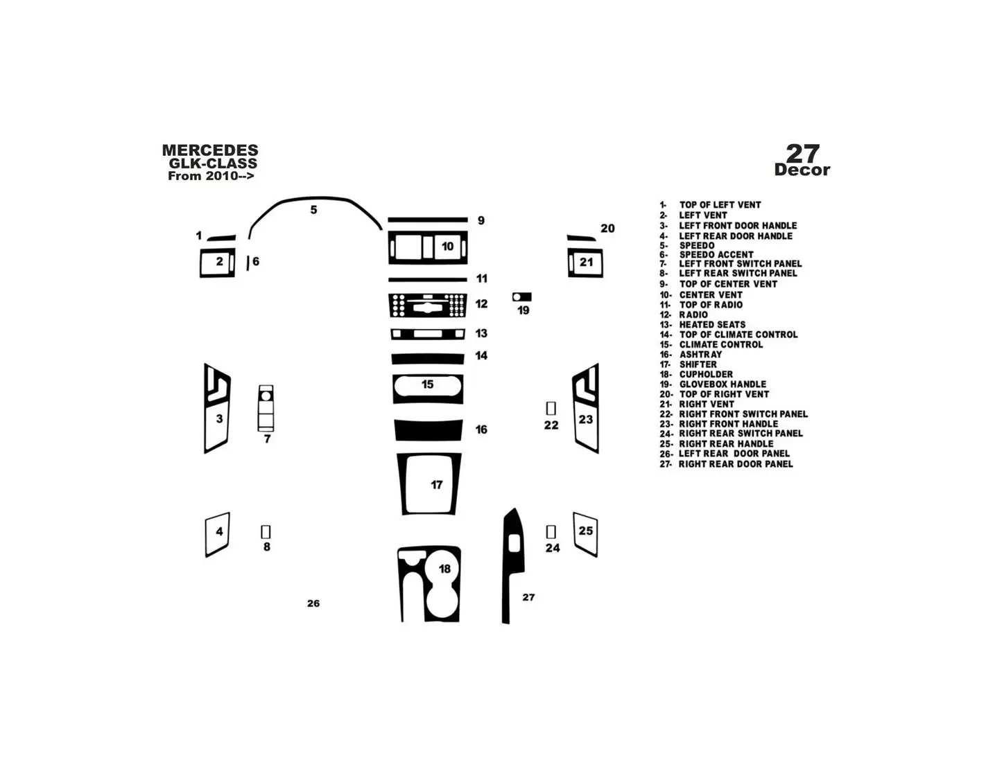 Mercedes-Benz GLK X204 2009–2016 Kit la décoration du tableau de bord 27-Pièce - 1 - habillage decor de tableau de bord