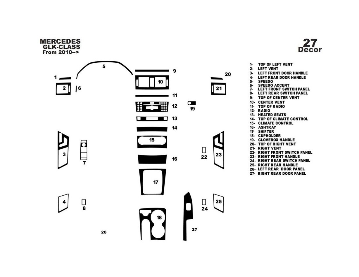 Mercedes-Benz GLK X204 2009–2016 Mittelkonsole Armaturendekor Cockpit Dekor 27-Teilige - 1- Cockpit Dekor Innenraum