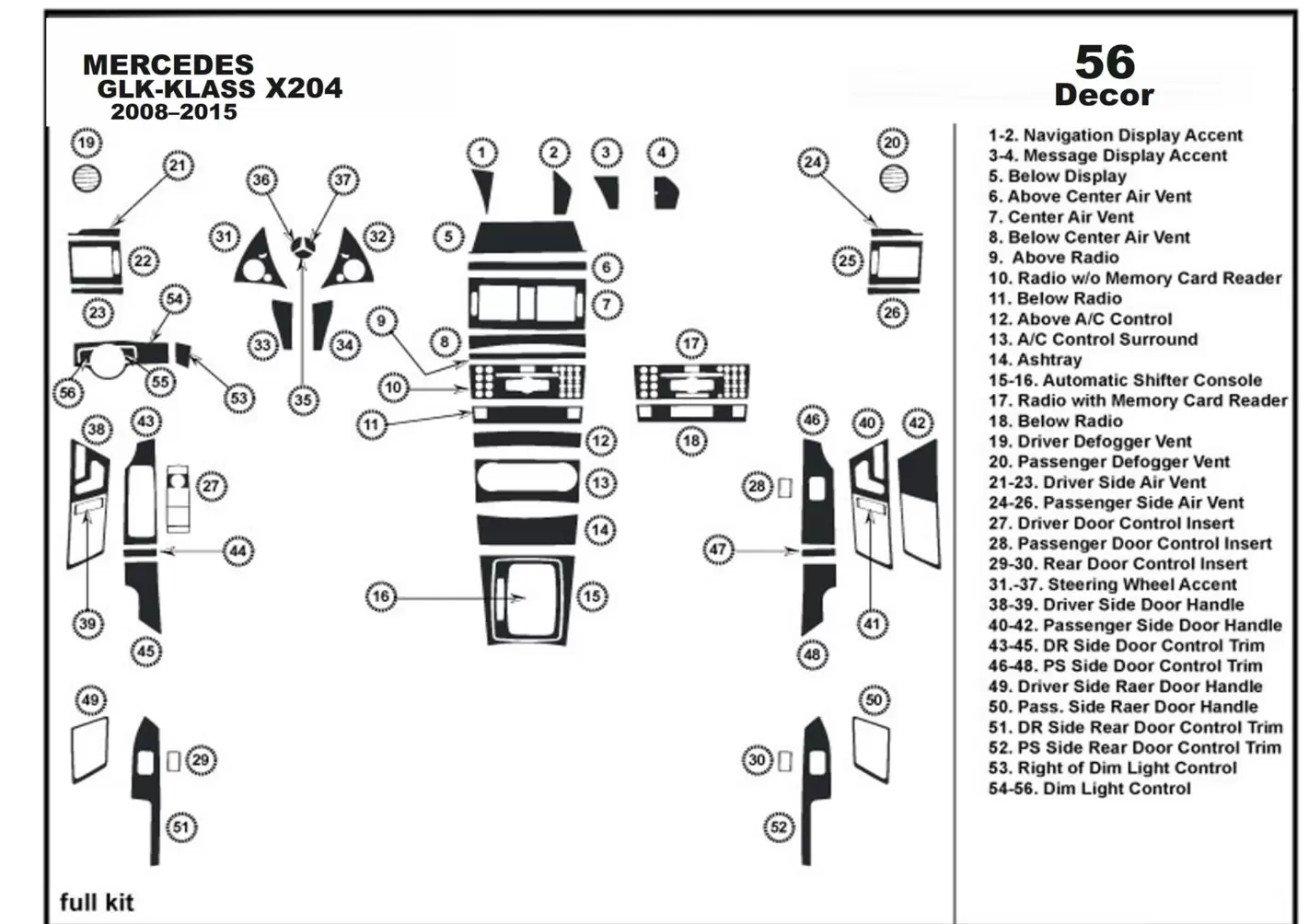 Mercedes-Benz GLK X204 2009–2016 Kit la décoration du tableau de bord 56-Pièce - 1 - habillage decor de tableau de bord