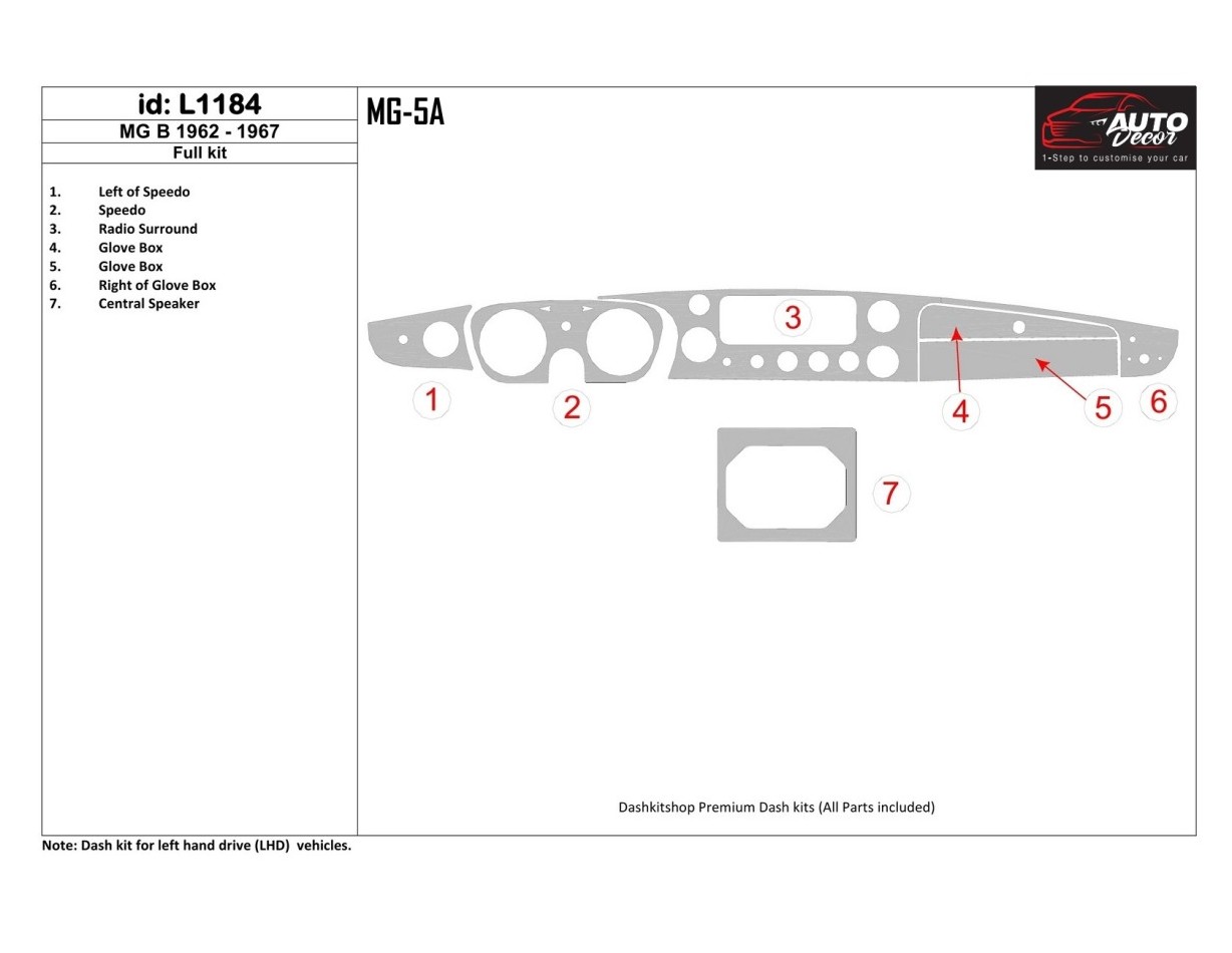 MG B 1962-1967 Full Set Interior BD Dash Trim Kit