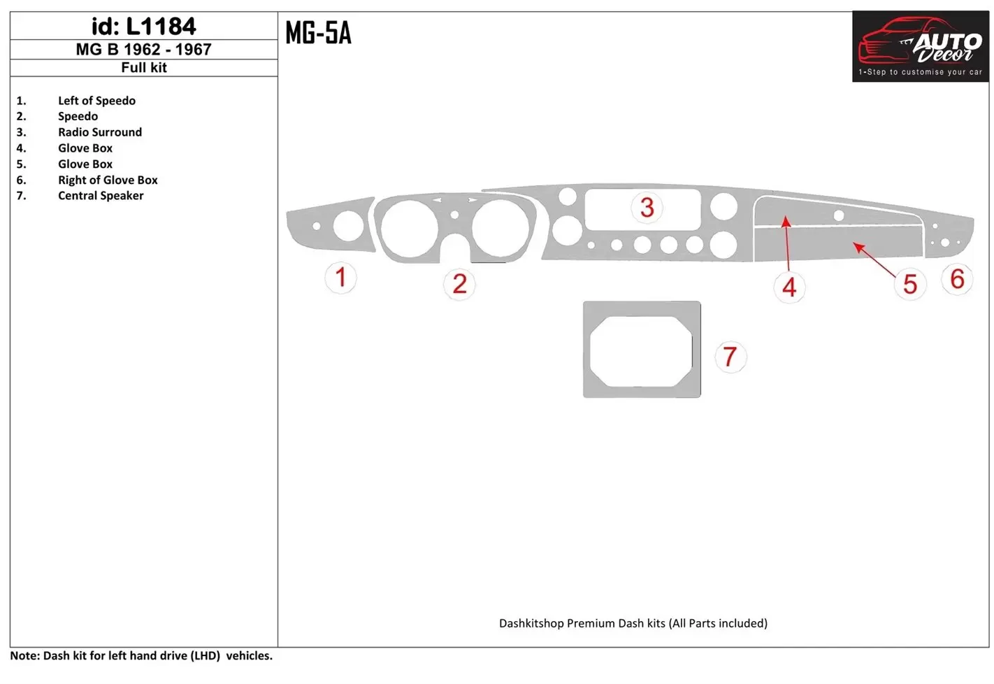 MG B 1962-1967 Full Set Interior BD Dash Trim Kit